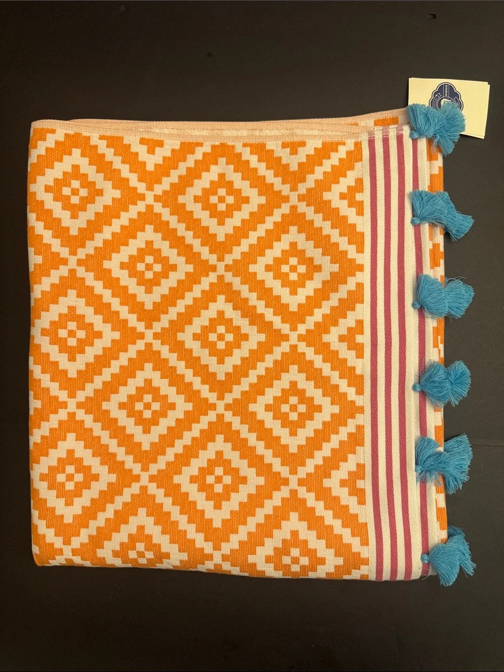 John Robshaw ALABAT HAMMAM/CORAL 100% Cotton Loop Beach Towel With Tassel Hem
